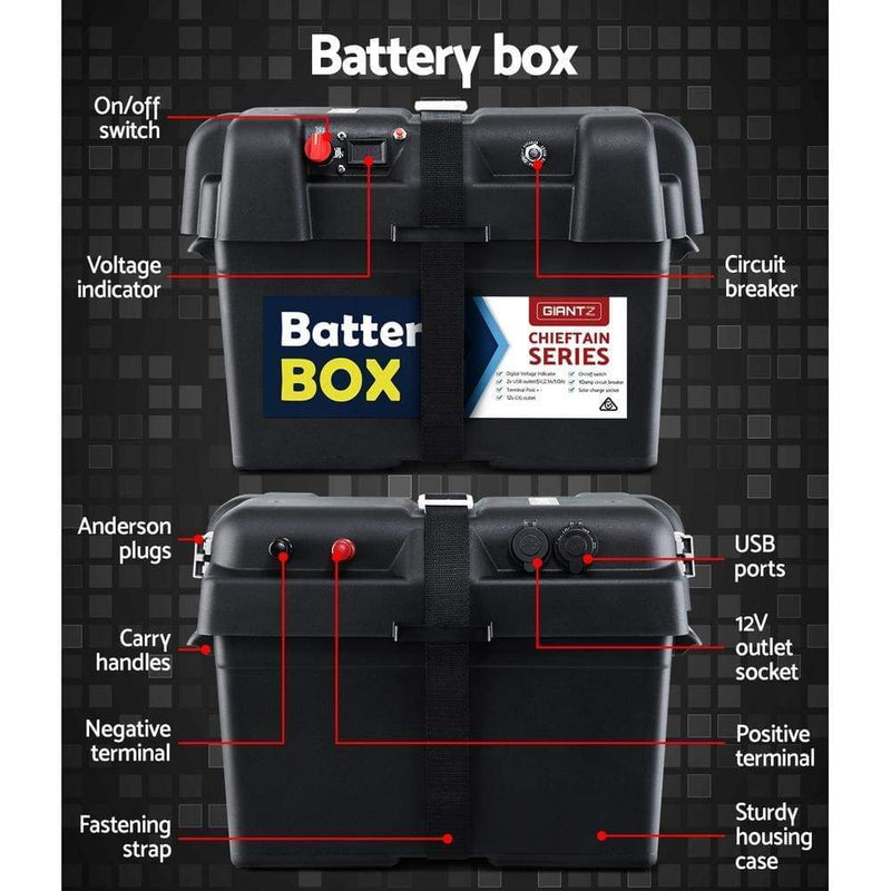 Giantz 100Ah Deep Cycle Battery & Battery Box 12V AGM Marine
