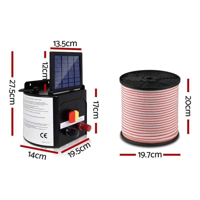 Giantz 3km Solar Electric Fence Energiser Charger with 400M 