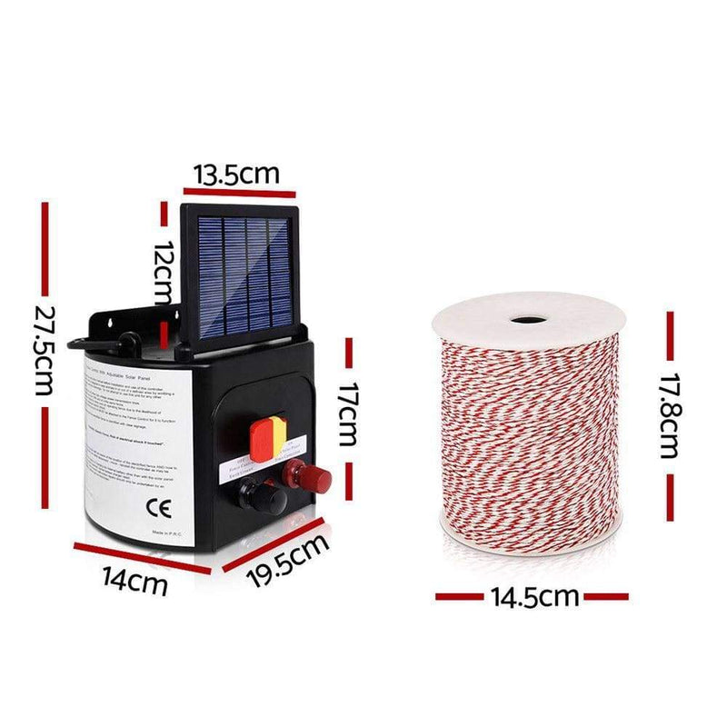 Giantz 3km Solar Electric Fence Energiser Charger with 500M 