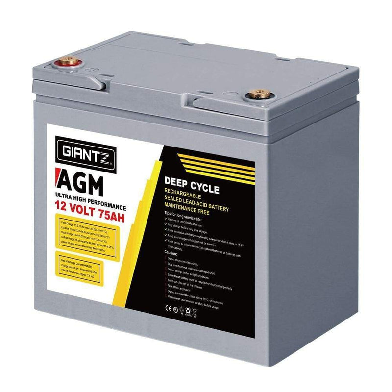 Giantz 75Ah Deep Cycle Battery & Battery Box 12V AGM Marine 