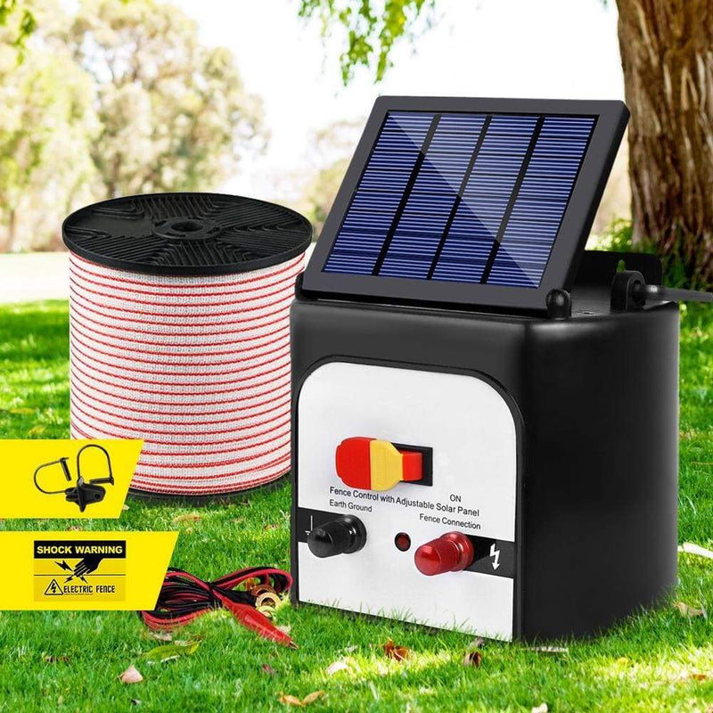 Giantz 8km Solar Electric Fence Energiser Charger with 400M 