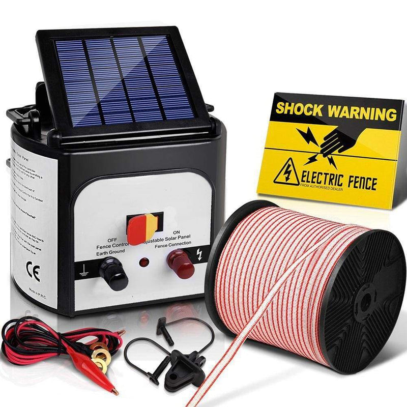 Giantz 8km Solar Electric Fence Energiser Charger with 400M 
