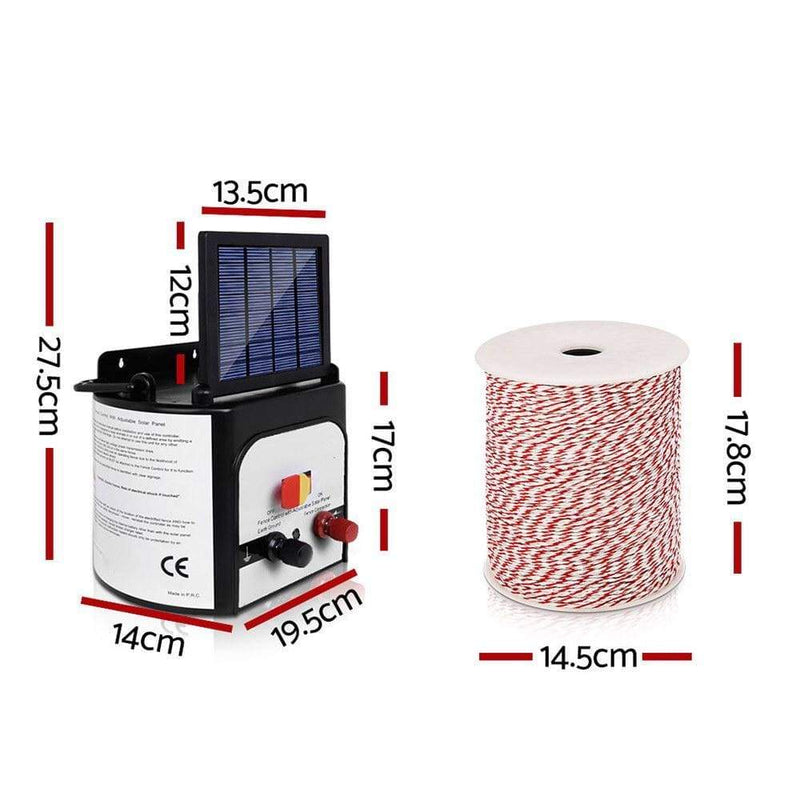 Giantz 8km Solar Electric Fence Energiser Charger with 500M 