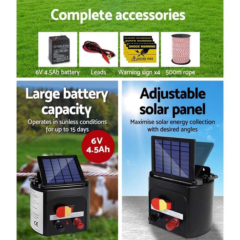 Giantz Electric Fence Energiser 5km Solar Powered Charger + 