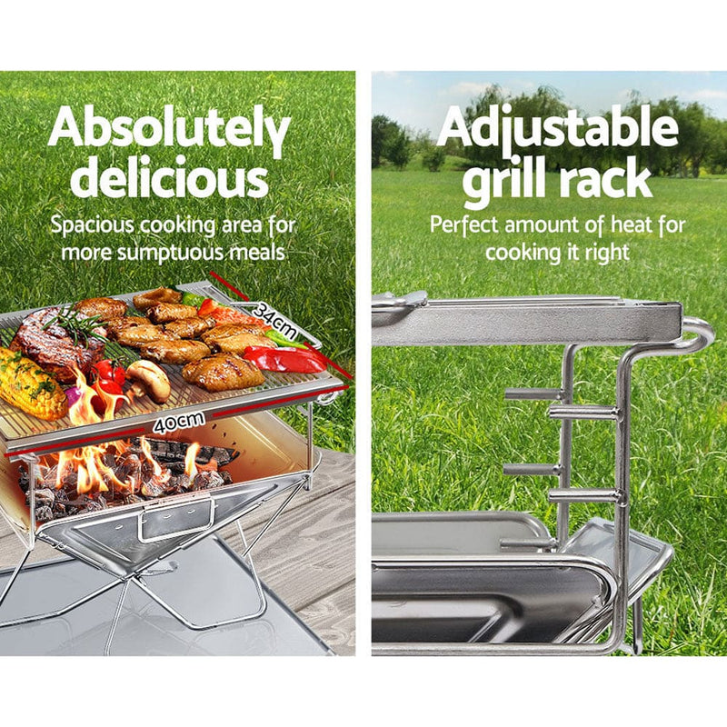 Grillz Camping Fire Pit BBQ Portable Folding Stainless Steel