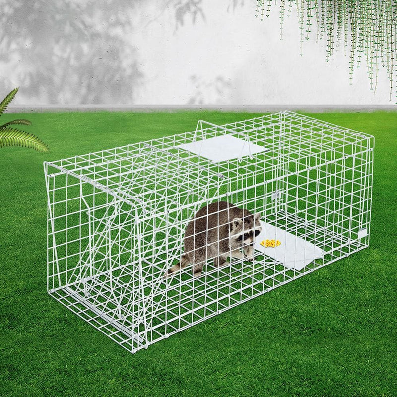Humane Animal Trap Cage 108 x 40 x 45cm - Silver - Pet Care 