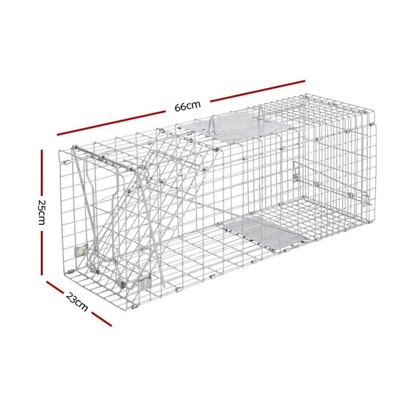 Humane Animal Trap Cage 66 x 23 x 25cm - Silver - Pet Care >