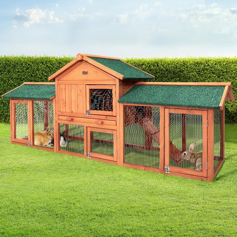 i.Pet Rabbit Hutch Hutches Large Metal Run Wooden Cage Chicken Coop 