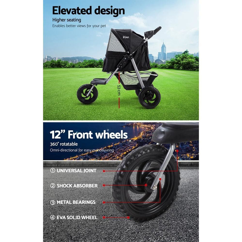 i.Pet Pet Stroller Dog Carrier Foldable Pram Large Black - 
