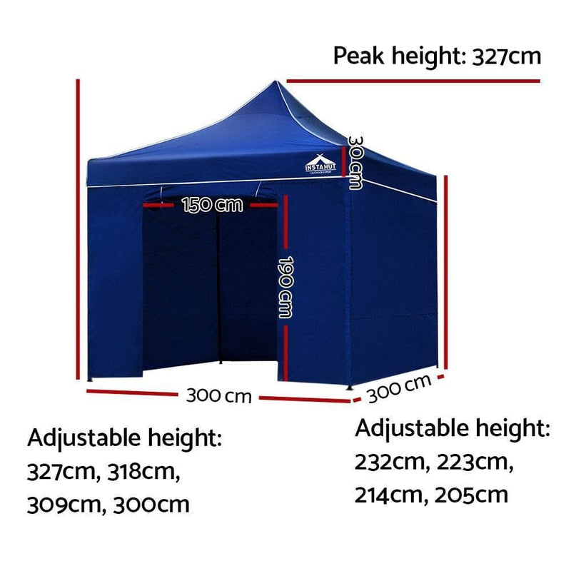 Instahut Gazebo Pop Up Marquee 3x3m Folding Wedding Tent 