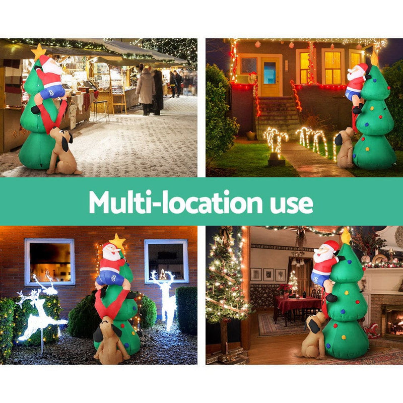 Jingle Jollys 1.8M Christmas Inflatable Santa on Tree Lights