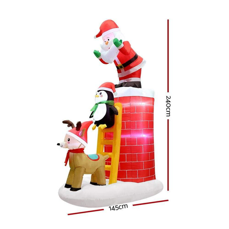 Jingle Jollys 2.4M Christmas Inflatable Santa on Chimney 