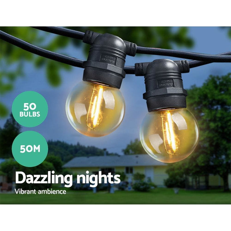 Jingle Jollys 50m LED Festoon String Lights 50 Bulbs Kits 