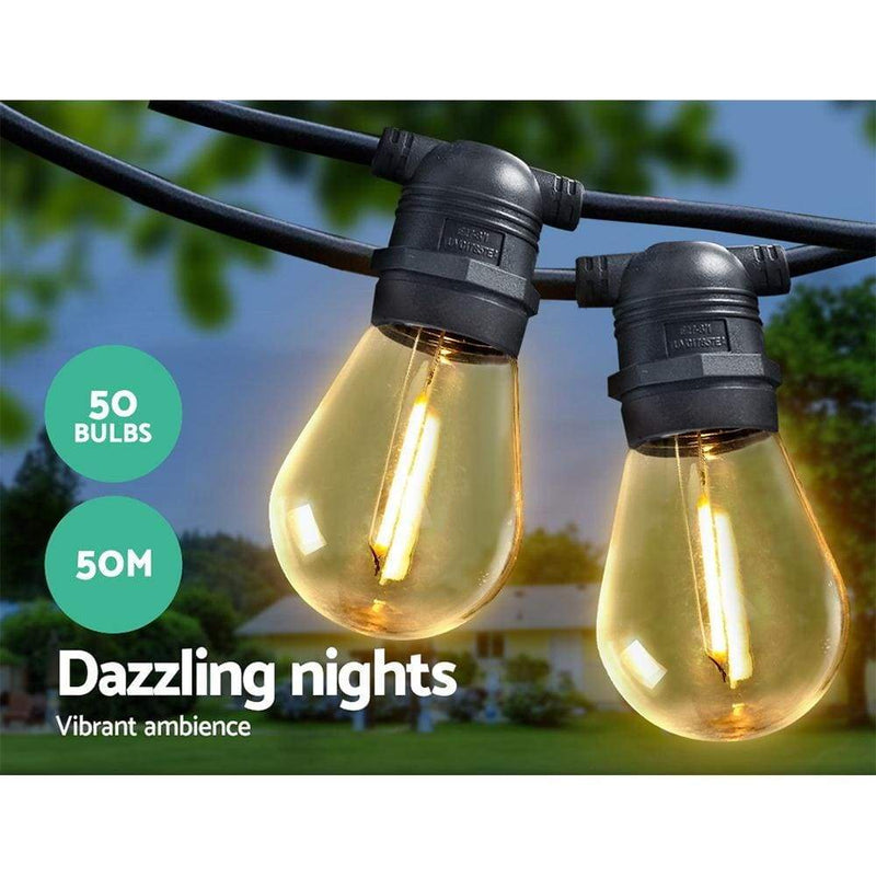 Jingle Jollys 50m LED Festoon String Lights 50 Bulbs Kits 