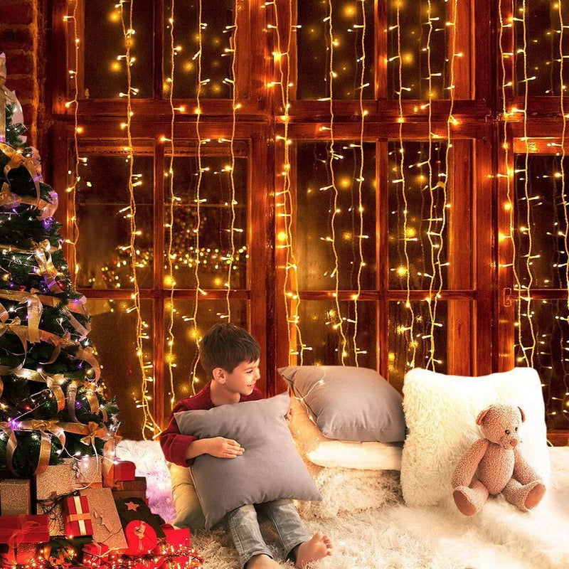 Jingle Jollys 6X3M Christmas Curtain Lights 600LED Warm 