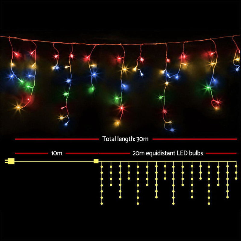 Jingle Jollys 800 LED Christmas Icicle Lights Mutlicolour - 