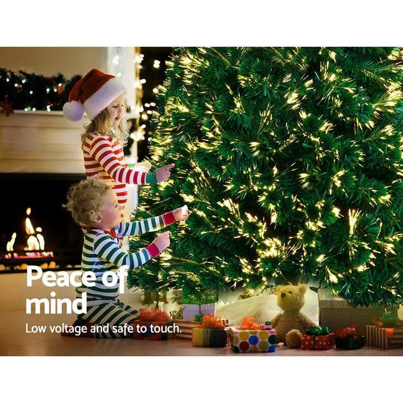 Jingle Jollys Christmas Tree 2.1M 7FT LED Xmas Fibre Optic Multi Warm 