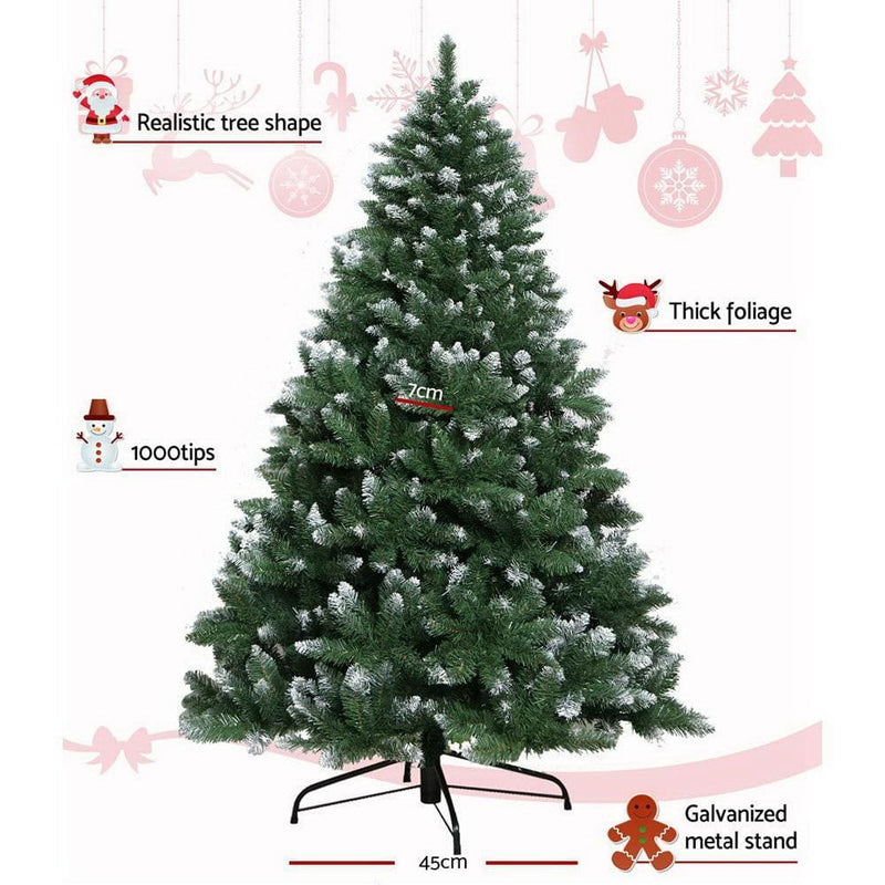 Jingle Jollys 7FT Christmas Snow Tree - Green - Occasions > 