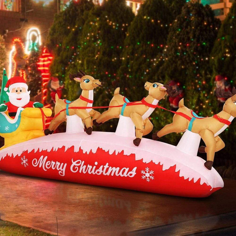Jingle Jollys Inflatable Christmas Santa On Sleigh 2.8M 