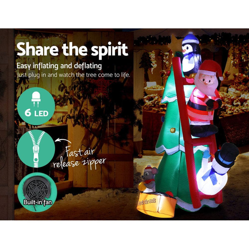 Jingle Jollys Inflatable Christmas Tree Santa 1.8M 