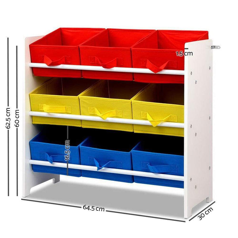 Keezi 3-Tier 9 Bins Kids Toy Box Organiser Storage Rack 