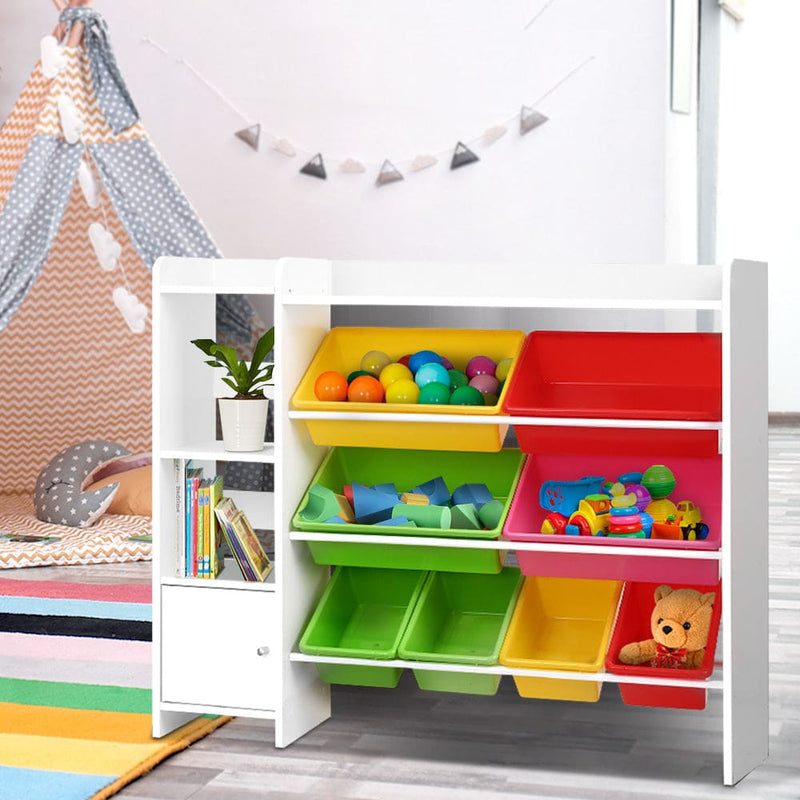 Keezi 8 Bins Kids Toy Box Storage Organiser Rack Bookshelf 