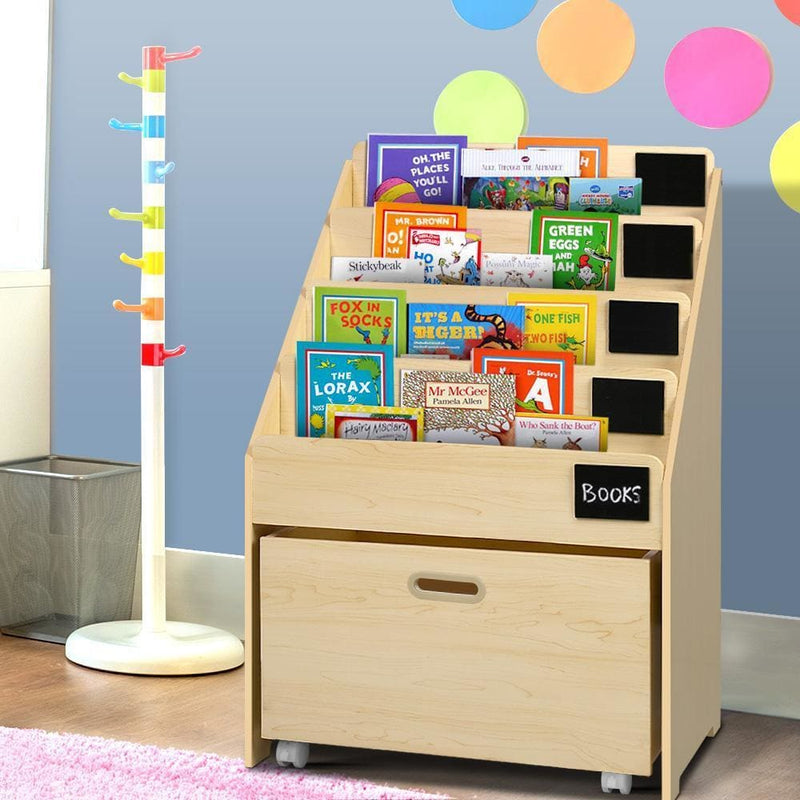 Keezi Kids Natural Wood Bookshelf Storage Organiser Bookcase