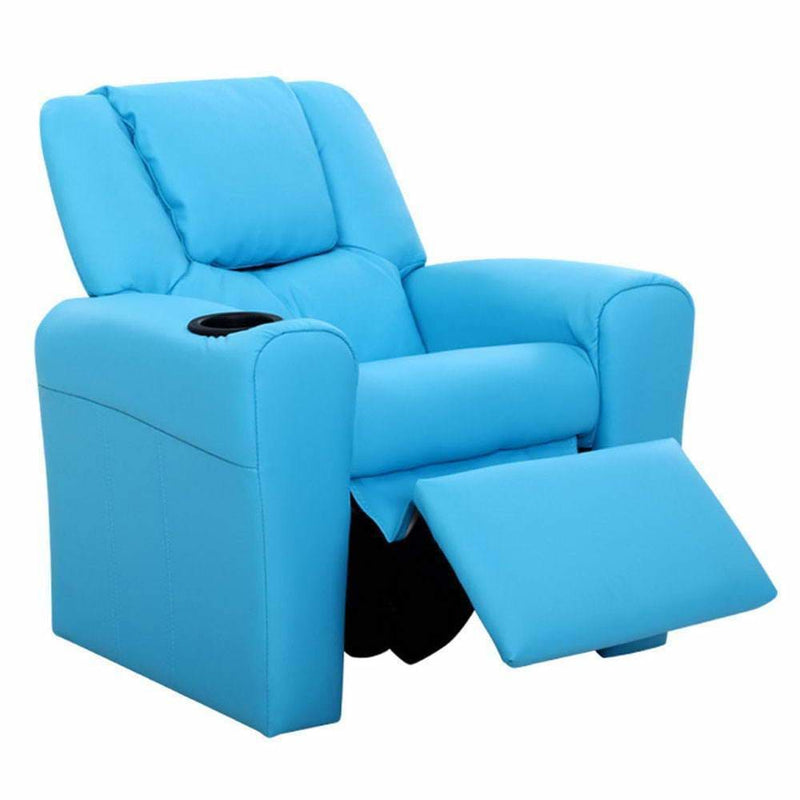 Keezi Kids Recliner Chair Blue PU Leather Sofa Lounge Couch 