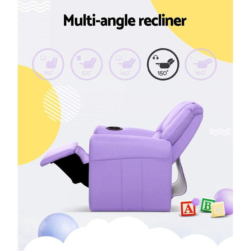 Keezi Kids Recliner Chair Purple PU Leather Sofa Lounge 