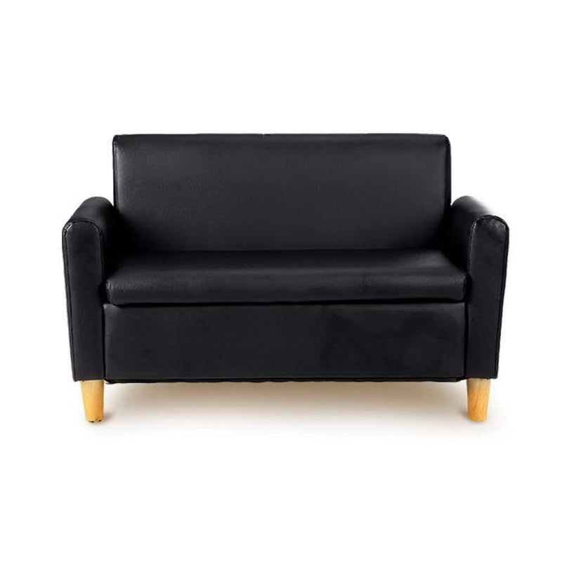 Keezi Kids Sofa Storage Armchair 2 Seater Black PU Leather 