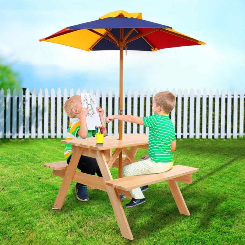 Keezi Kids Wooden Picnic Table Set with Umbrella - Baby & 