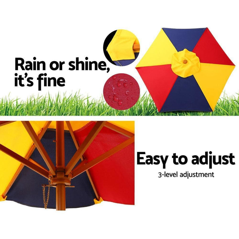 Keezi Kids Wooden Picnic Table Set with Umbrella - Baby & 