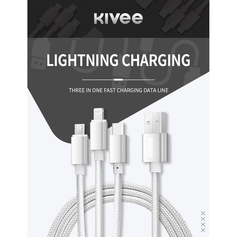 KIVEE CH061 USB to 3 IN 1 Charging Cable 1.2M Silver - 