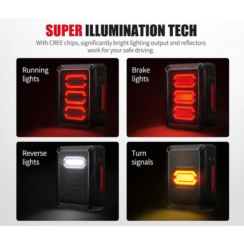 LIGHTFOX CREE Pair LED Tail Lights Smoked Lens Reverse Turn 