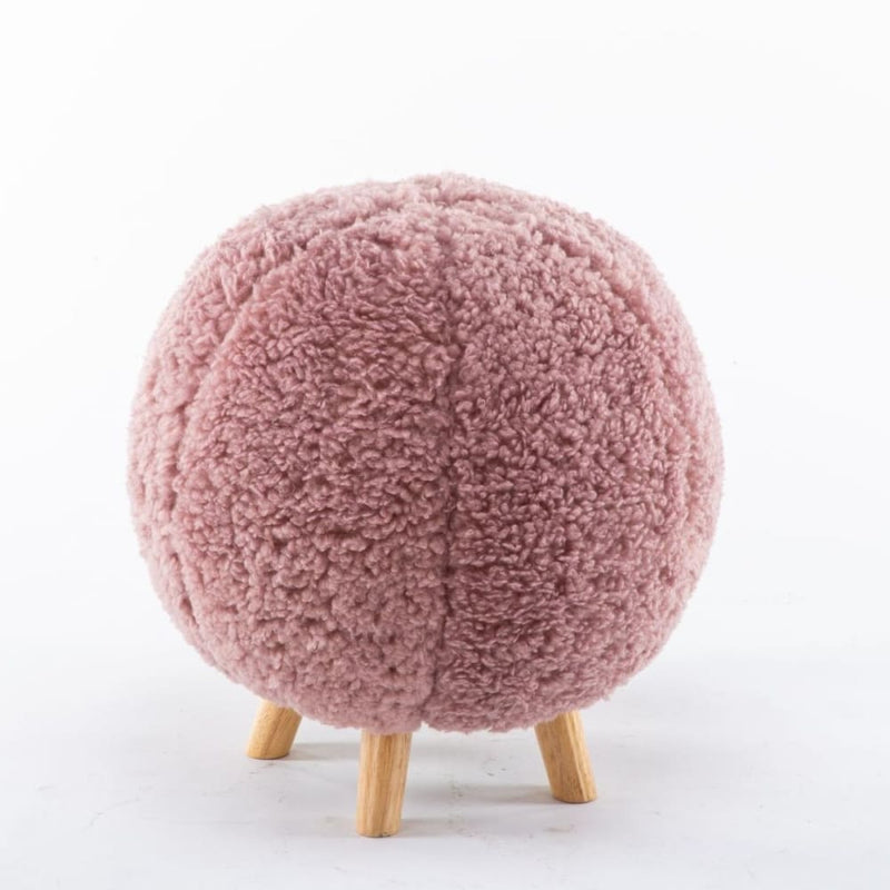 Pink Fleece Ball Stool with Natural Wooden Legs - Baby & 