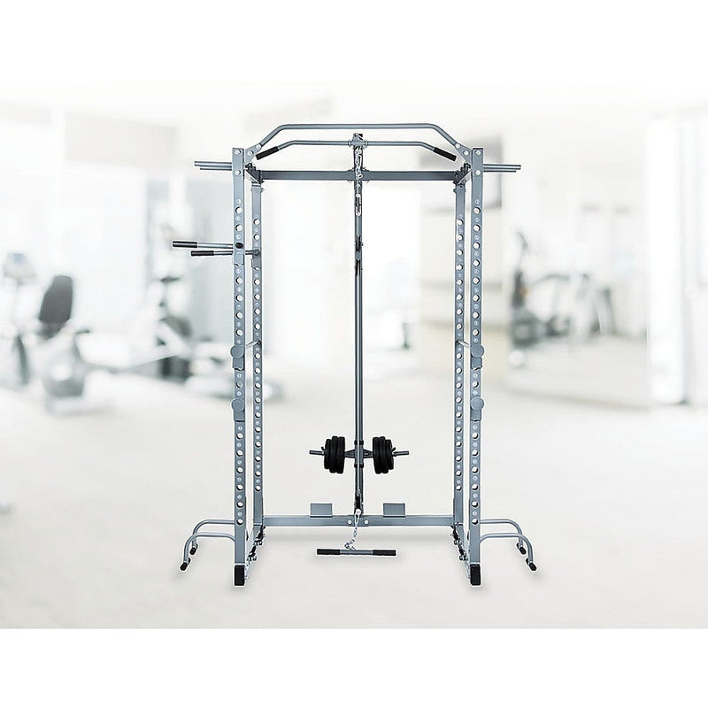Power Rack Squat Cage Stands w Lat Pulldown Home Gym - 