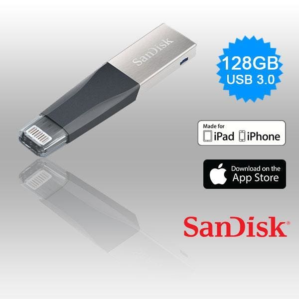 SANDISK IXPAND IMINI FLASH DRIVE SDIX40N 128GB GREY IOS USB 