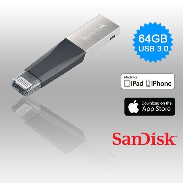 SANDISK IXPAND MINI FLASH DRIVE SDIX40N 64GB GREY IOS USB 