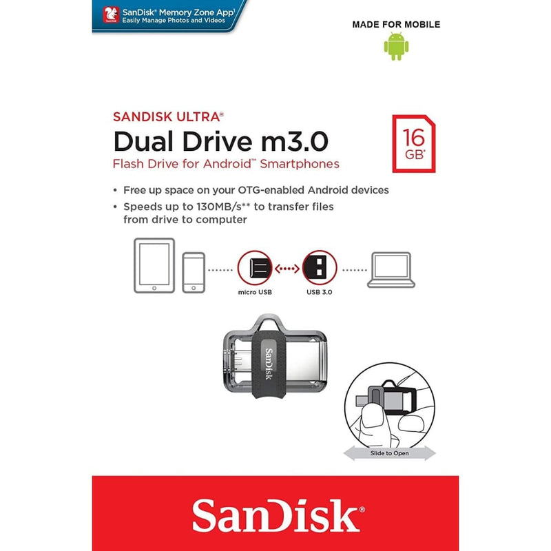SANDISK OTG ULTRA DUAL USB DRIVE 3.0 FOR ANDRIOD PHONES 16GB