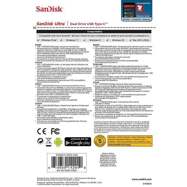 SANDISK ULTRA 32GB SDDDC2-032G Dual USB Drive Type-C 3.1 - 