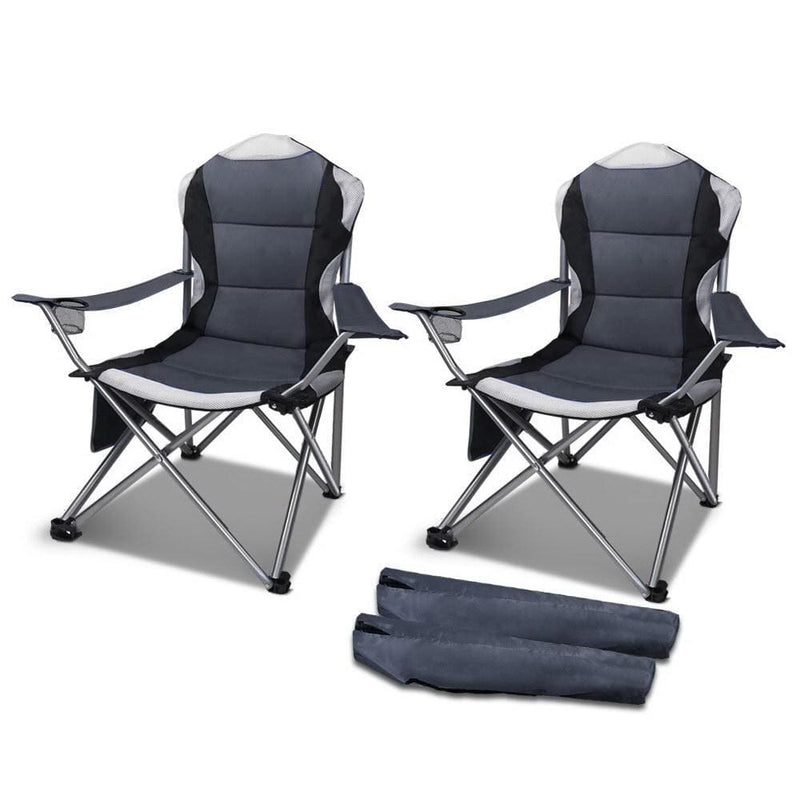 Set of 2 Portable Folding Camping Armchair - Grey - Outdoor 