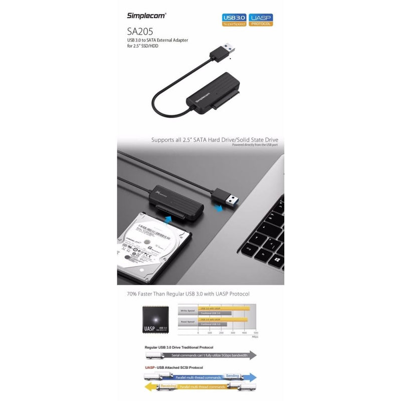 Simplecom SA205 Compact USB 3.0 to SATA Adapter Cable 
