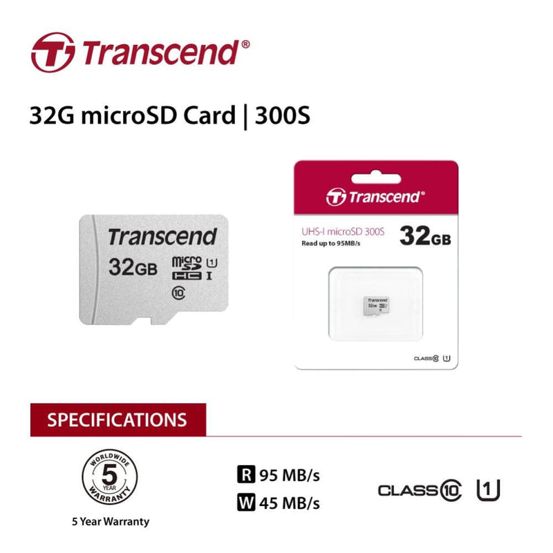 TRANSCEND TS32GUSD300S 32GB UHS-I U1 microSD w/o Adapter 