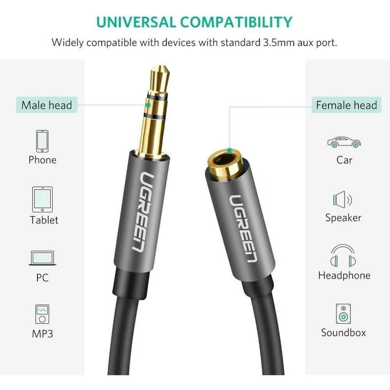 UGREEN 3.5mm Male to 3.5mm Female Extension Cable 3m Black 