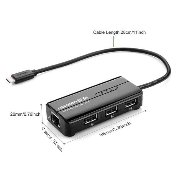 UGREEN USB Type-C 3-Port Hub with Fast Ethernet (30289) - 