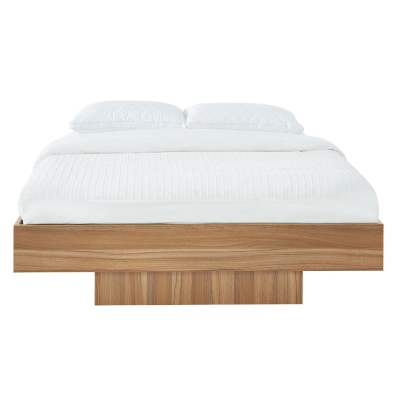 Walnut Oak Wood Floating Bed Base King - Furniture > Bedroom