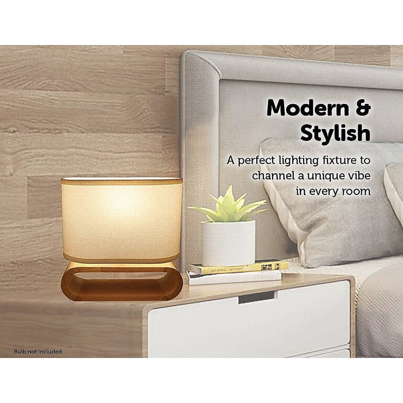 Wooden Modern Table Lamp Timber Bedside Lighting Desk 