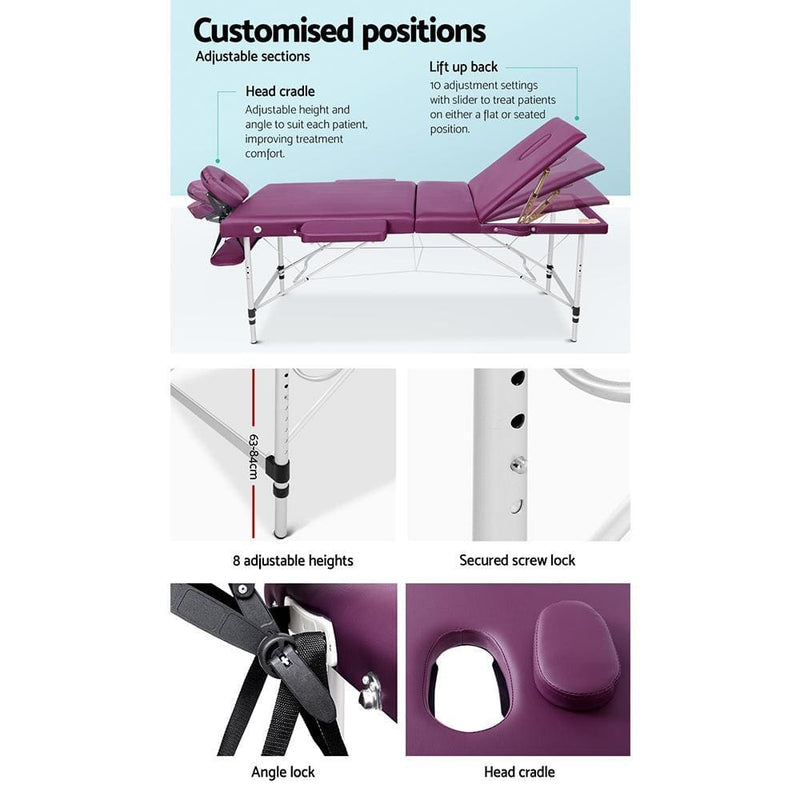 Zenses 3 Fold Portable Aluminium Massage Table Massage Bed 
