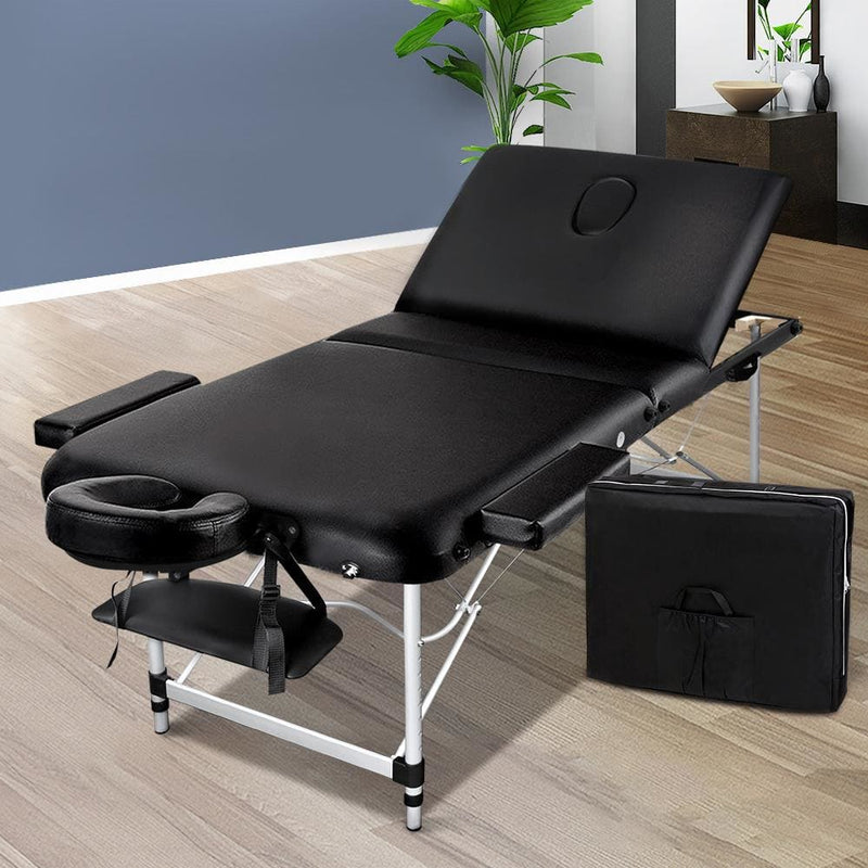 Zenses 3 Fold Portable Aluminium Massage Table - Black - 