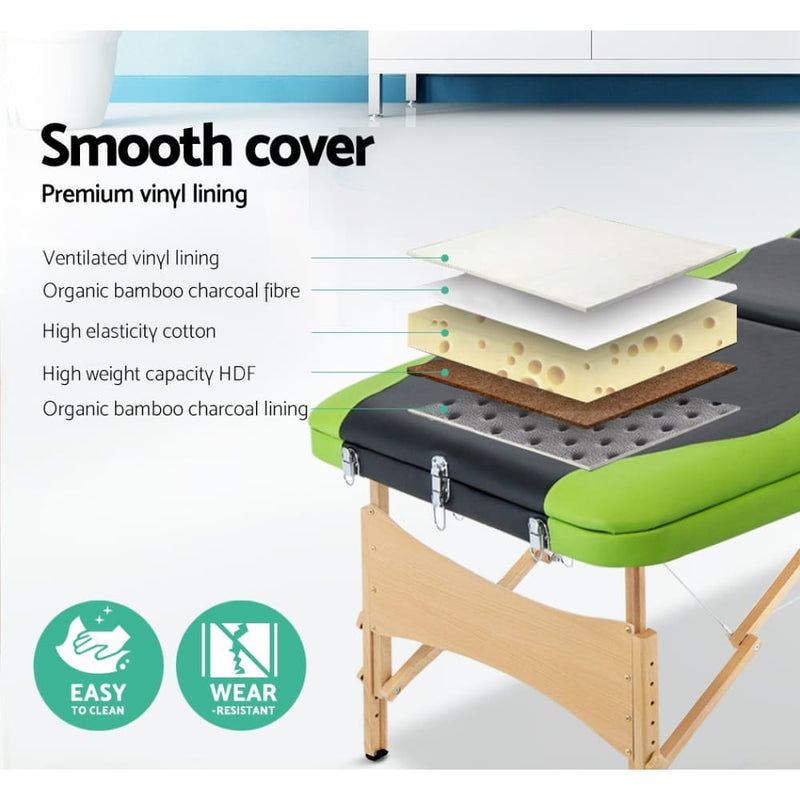 Zenses 3 Fold Portable Wood Massage Table - Black & Lime - 
